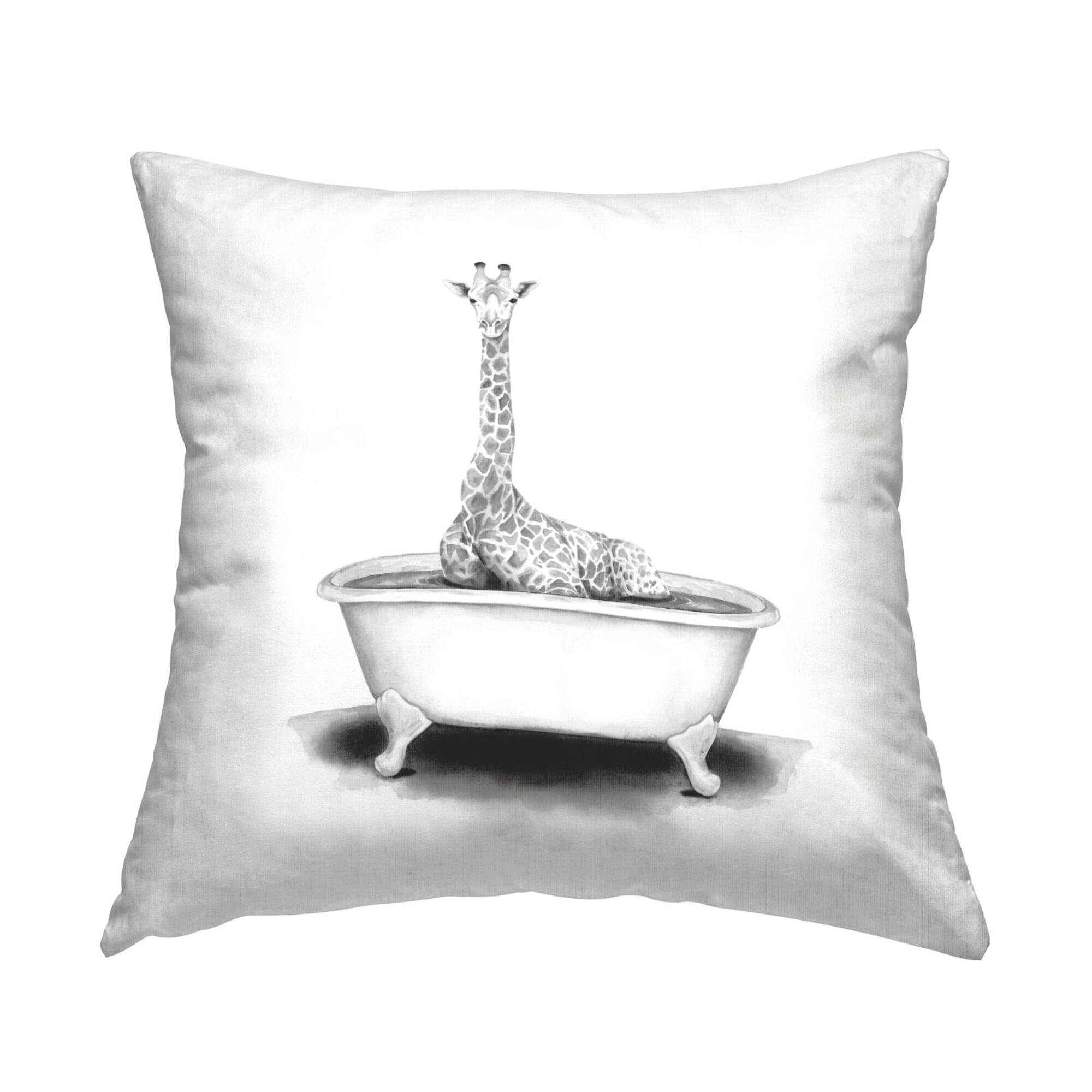 Stupell Industries Giraffe Sitting in Bathtub Funny Wildlife Animal Throw Pillow, 18" x 18"